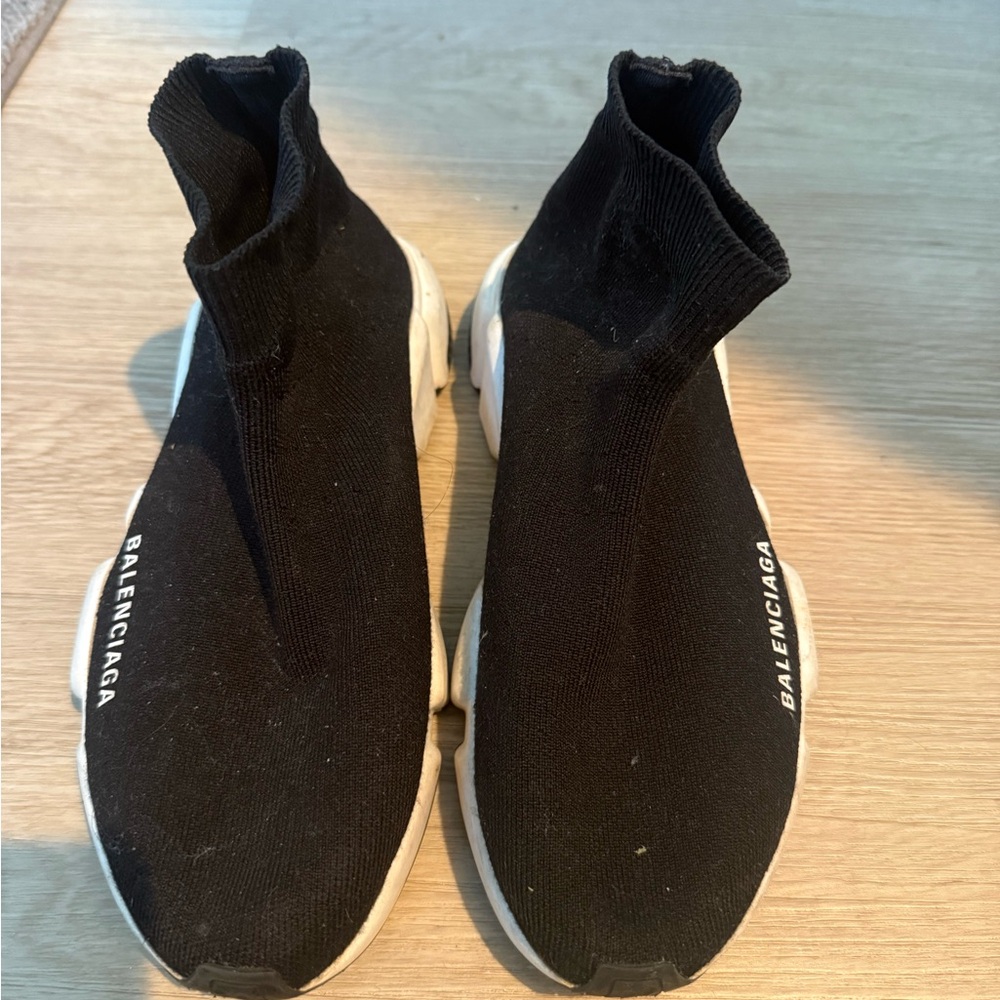 Balenciaga Black Knit Sock Sneaker with White Sole - Picture 2 of 4